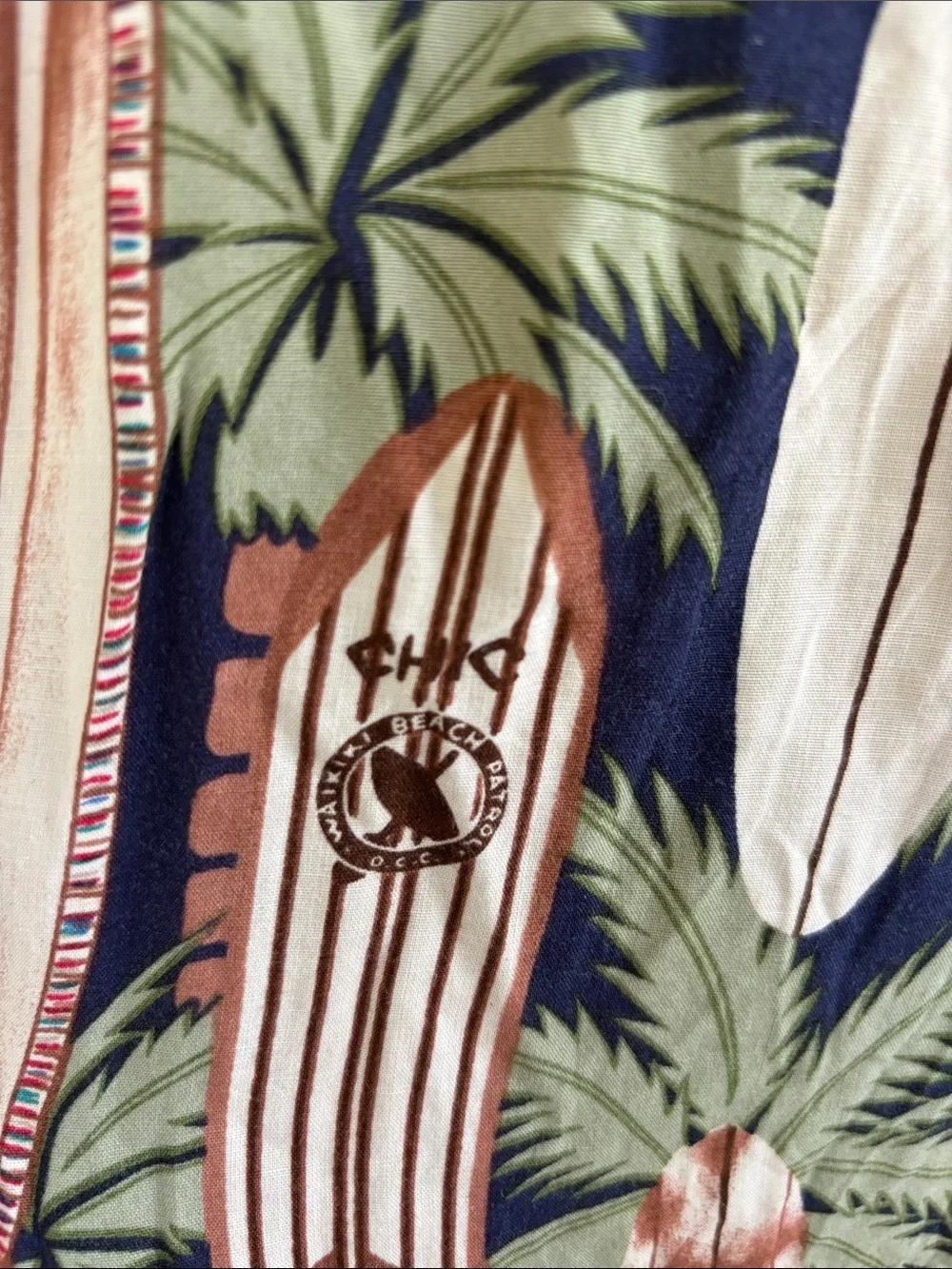 Reyn Spooner Vintage Navy & Green Surfboard Print Button-Down Shirt sz M